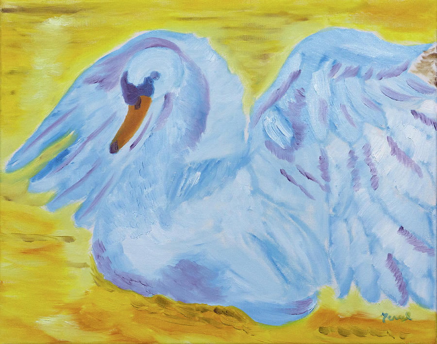Swan Painting - Blue Laced Swan by Meryl Goudey