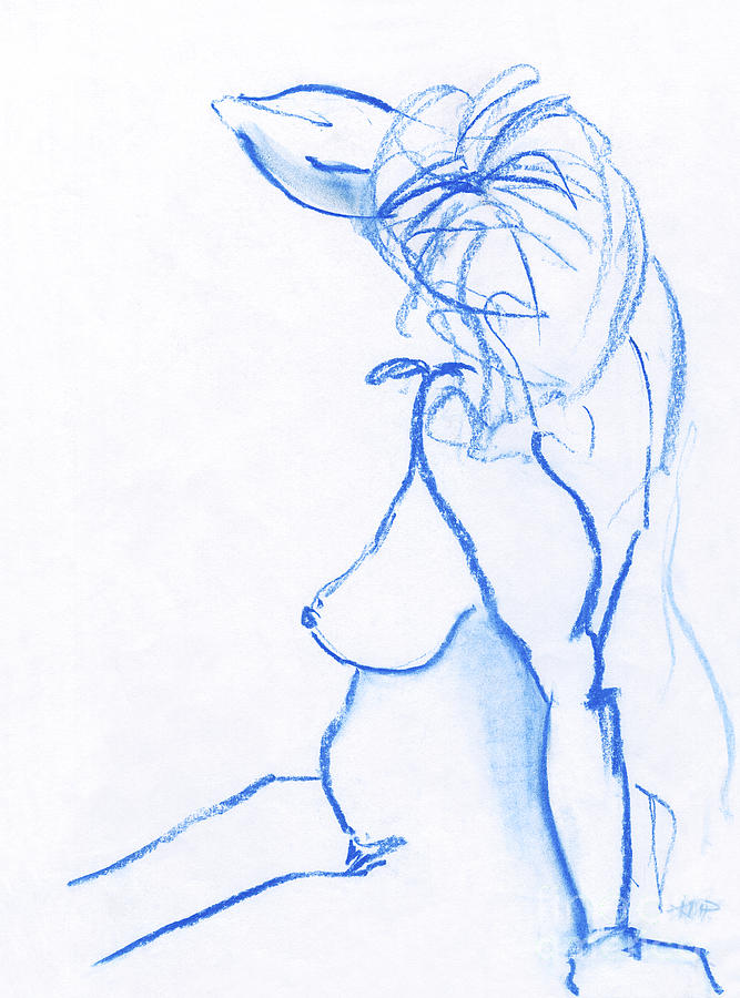 Blue Lady Drawing by Kerryn Madsen-Pietsch