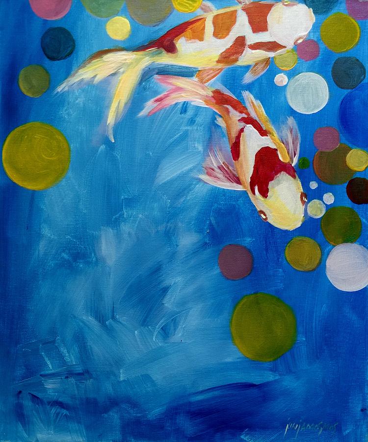Koi Painting - Blue Lagoon by Jun Jamosmos
