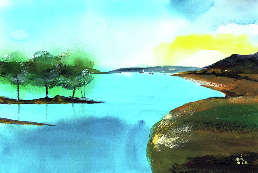 Blue Lake Painting by Anil Nene