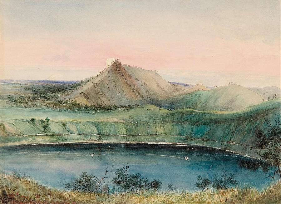 Blue Lake. Mount Gambier Drawing by George French Angas