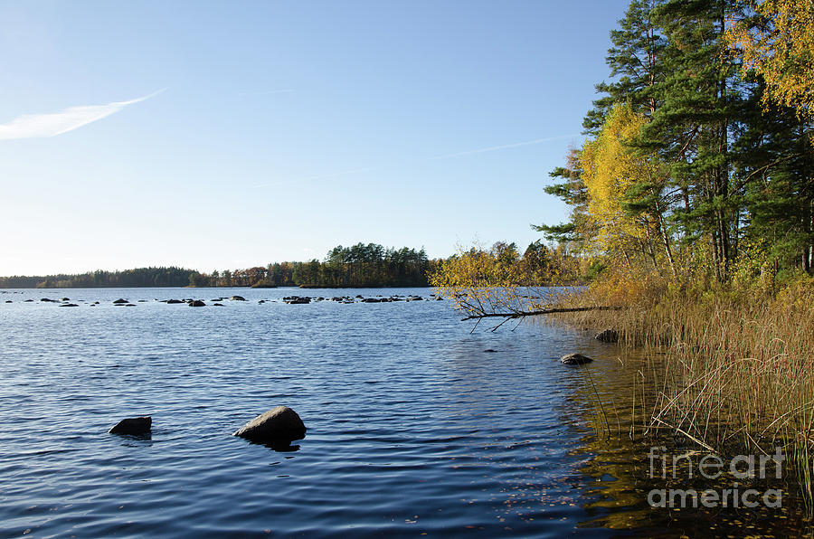 Fall Photograph - Blue lake with fall colors by Kennerth and Birgitta Kullman