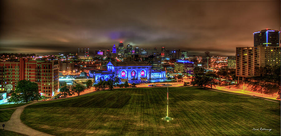 Kansas City MO Blue Lights The Approaching Sunrise Union Station Architectural Cityscape Art Photograph by Reid Callaway