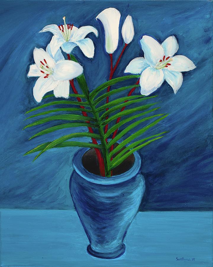 Blue Lilies  20 x 16 Painting by Santana Star