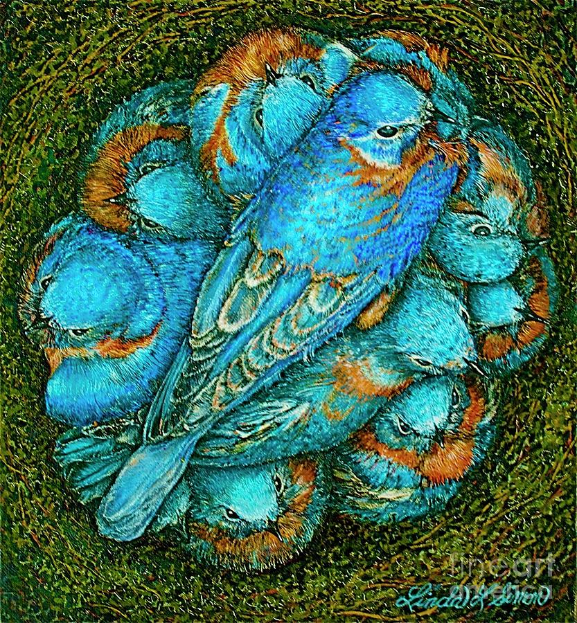 Feather Painting - Blue by Linda Simon