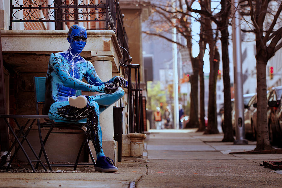 Blue Mannequin Street Scene Photograph