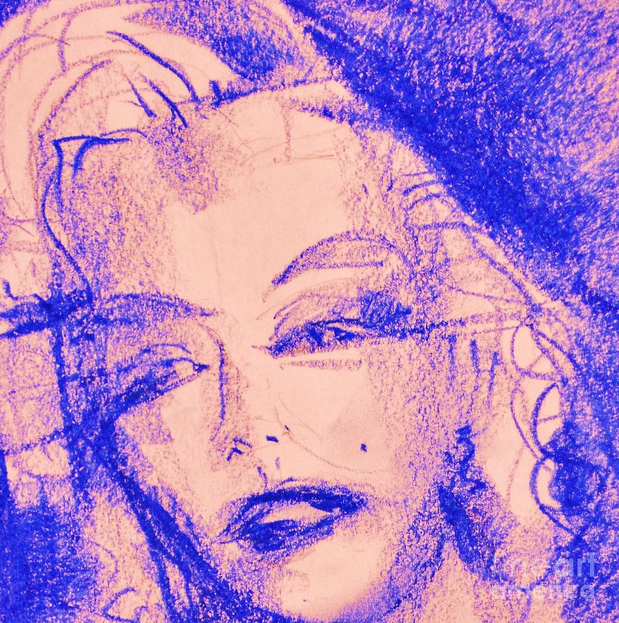 Marilyn Monroe Drawing - Blue Marilyn  by Tatjana Krilova