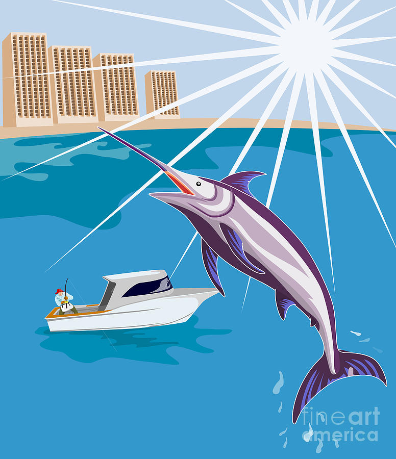 Fish Digital Art - Blue Marlin jumping by Aloysius Patrimonio