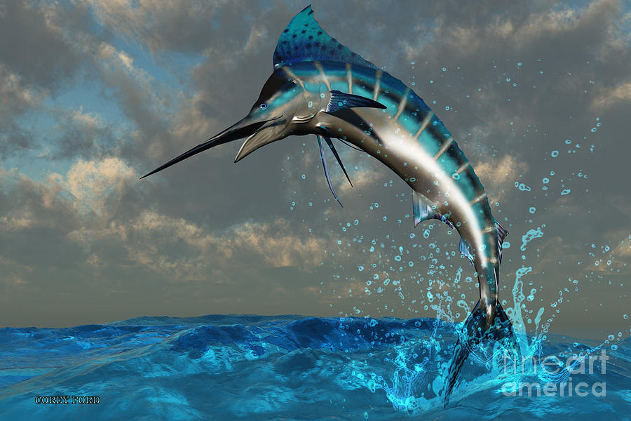 Blue Marlin Splash Painting by Corey Ford