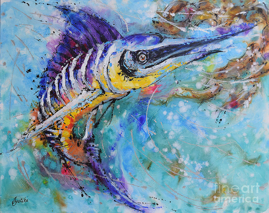 Blue Marlins Twist Painting by Jyotika Shroff