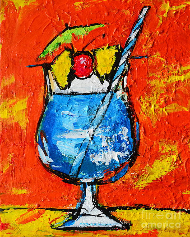 Blue Martini - Hawaiian Style - Tropical Drink Painting by Patricia Awapara
