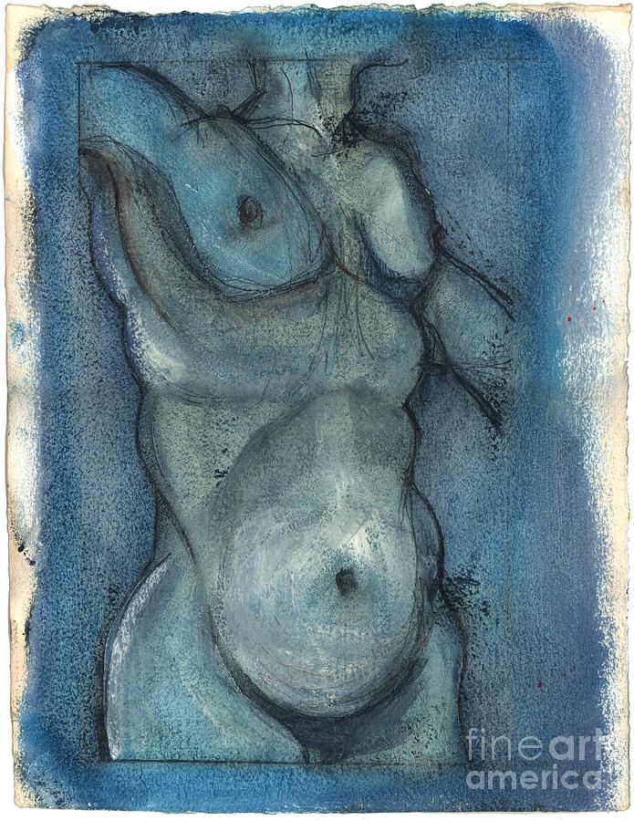 Blue Marvel, Superhero - Male nude Painting by Carolyn Weltman