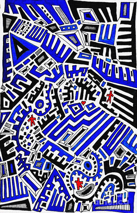 Abstract Drawing - Blue Maze by Sarah Loft