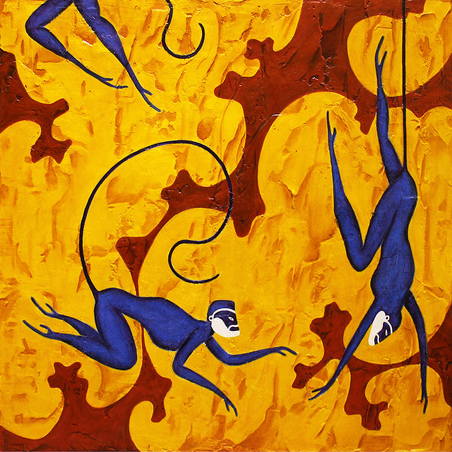 Greek Painting - Blue Monkeys No. 45 by Steve Bogdanoff