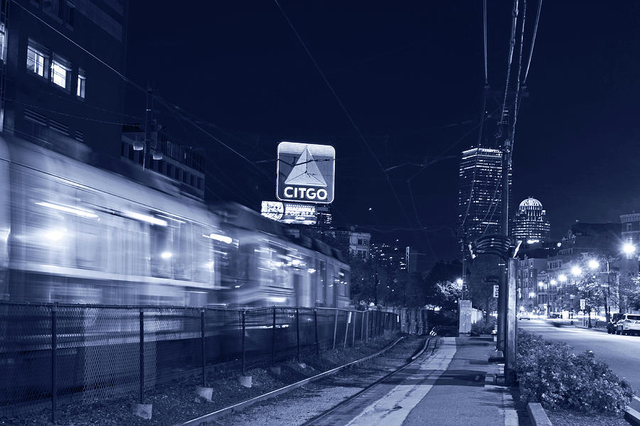 Blue Monochrome Boston MA Green Line train on the move Photograph by Toby McGuire