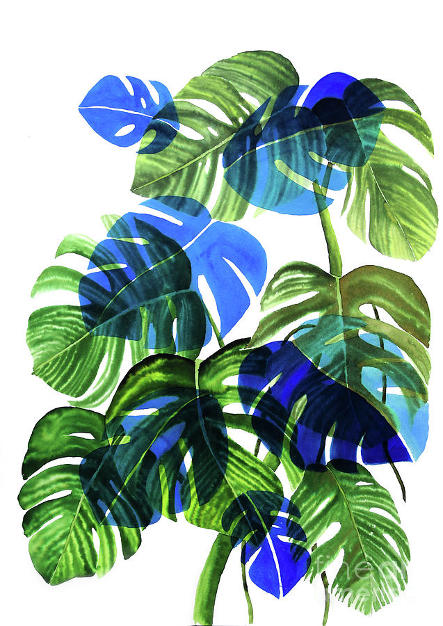 Nature Painting - Blue Monstera by Ana Martinez
