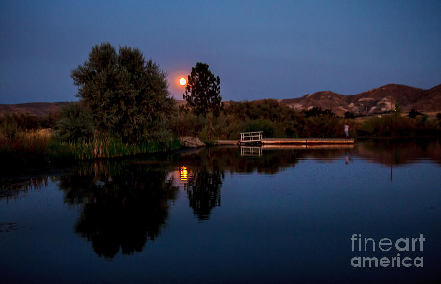 Nature Photograph - Blue Moon And Fisherman Reflections by Robert Bales