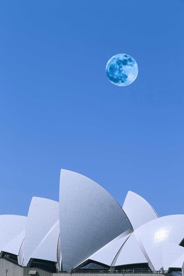 Blue moon and Sydney Opera House, Sydney, Australia 1 Painting by