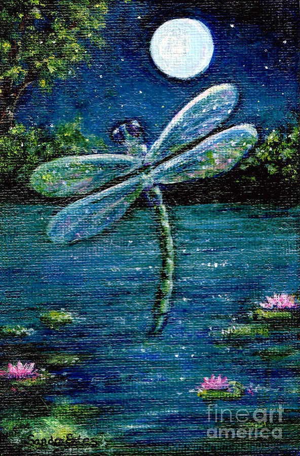 Blue Moon Dragonfly Painting by Sandra Estes