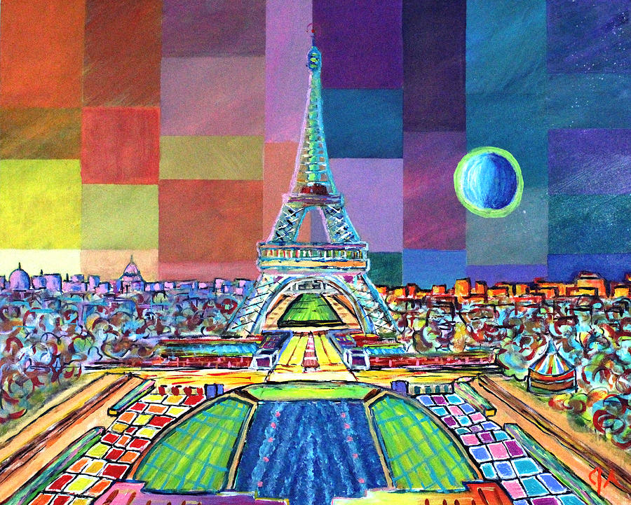 Blue Moon in Paris Painting by Jeremy Aiyadurai