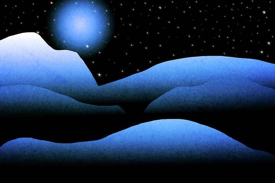 Blue Moon Mountain Landscape Art Mixed Media by Christina Rollo