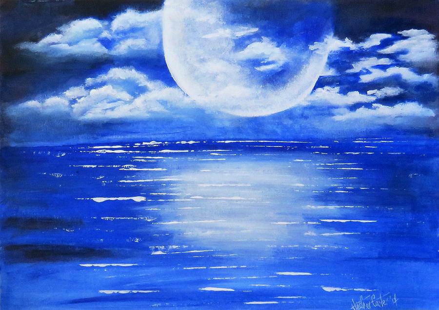 Blue Moon on the Ocean Painting by Heather Carter | Fine Art America