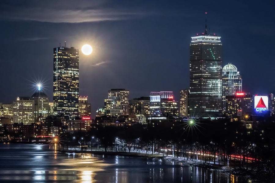 Blue Moon over Boston Photograph by Kristen Wilkinson