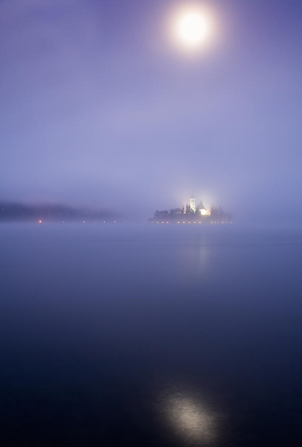 Blue moon over Lake Bled Photograph by Ian Middleton