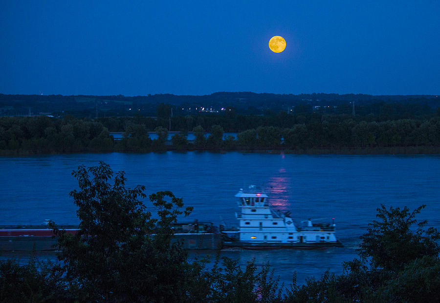 Blue Moon over the Mississippi River Photograph by Garry McMichael