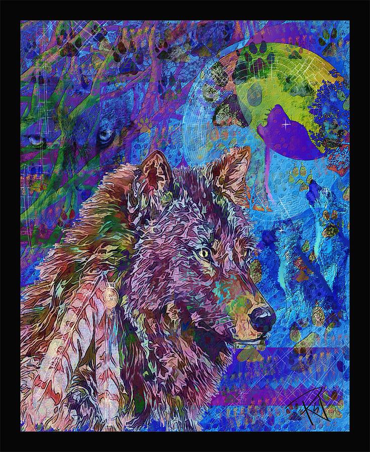 Wolves Digital Art - Blue Moon by Rebecca Tabor