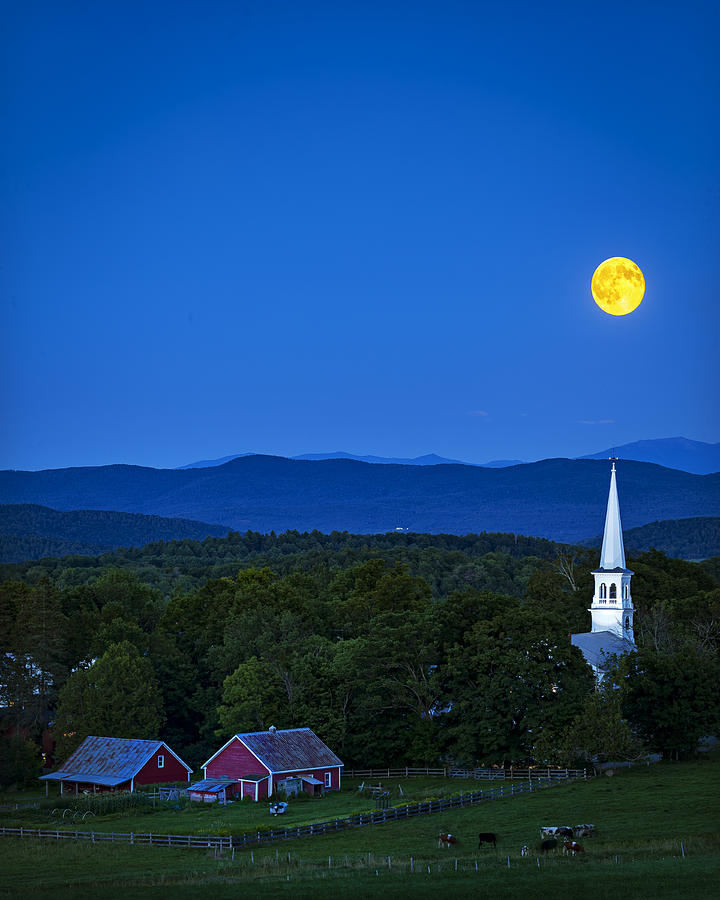 Blue Moon Rising Over Church Steeple Photograph by John Vose