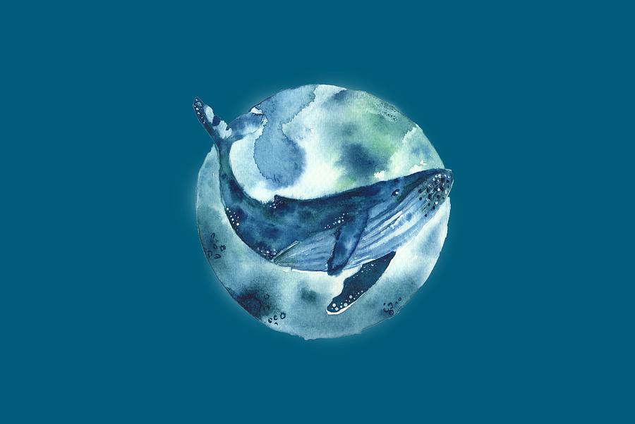 Blue Moon Whale Digital Art by Roman V | Fine Art America