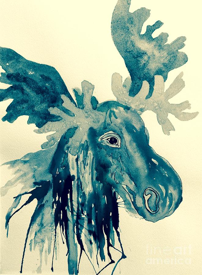 Blue Moose - Abstract Painting by Ellen Levinson