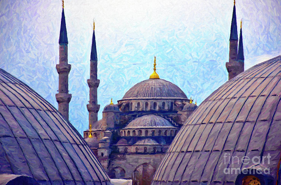 Blue Mosque From Hagia Sophia Digital Painting Digital Art by Antony McAulay