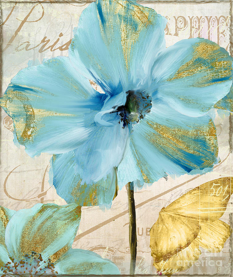 Poppy Painting - Blue Mountan Poppy with Gold by Mindy Sommers