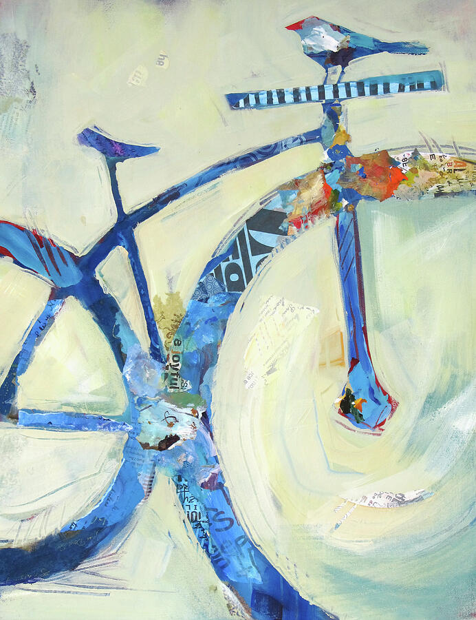 Bicycle Painting - Blue Mt Bike And Bird by Shelli Walters