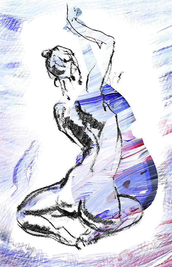 Blue Music Nude Playing Cello Painting by Irina Sztukowski