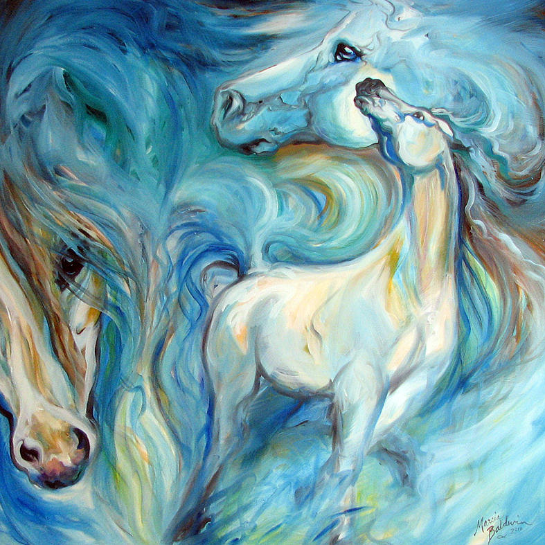 Blue Mystic Sky Equine Abstract Painting by Marcia Baldwin