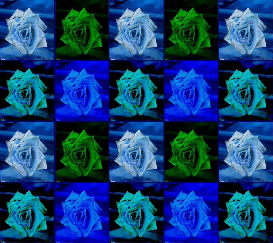 Blue n Green Rose Pattern Digital Art by Deborah D Russo