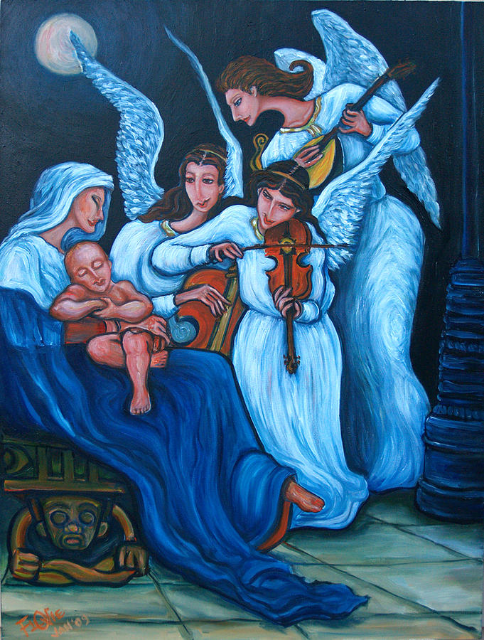 Christmas Painting - Blue Nativity by Alejandro Flores