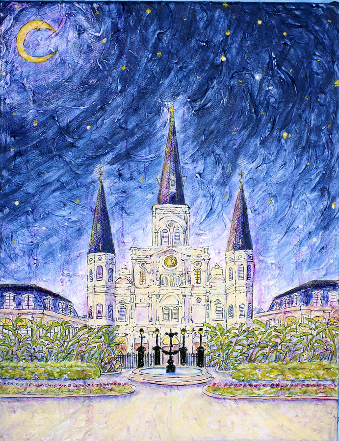 New Orleans Painting - Blue Night Cathedral by Catherine Wilson