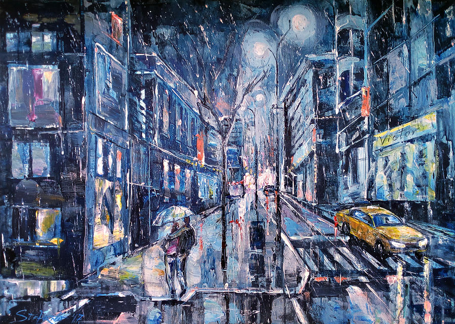 Cityscape Painting - Blue Night II by Stefano Popovski Cityscape Painting - Blue Night II by Stefano Popovski