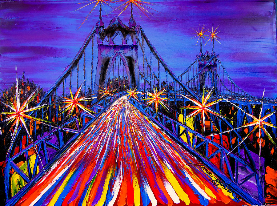 Blue Night Of St. Johns Bridge #17 Painting by James Dunbar
