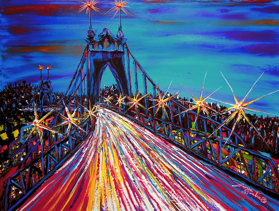 Blue Night Of St. Johns Bridge #30 Painting by James Dunbar