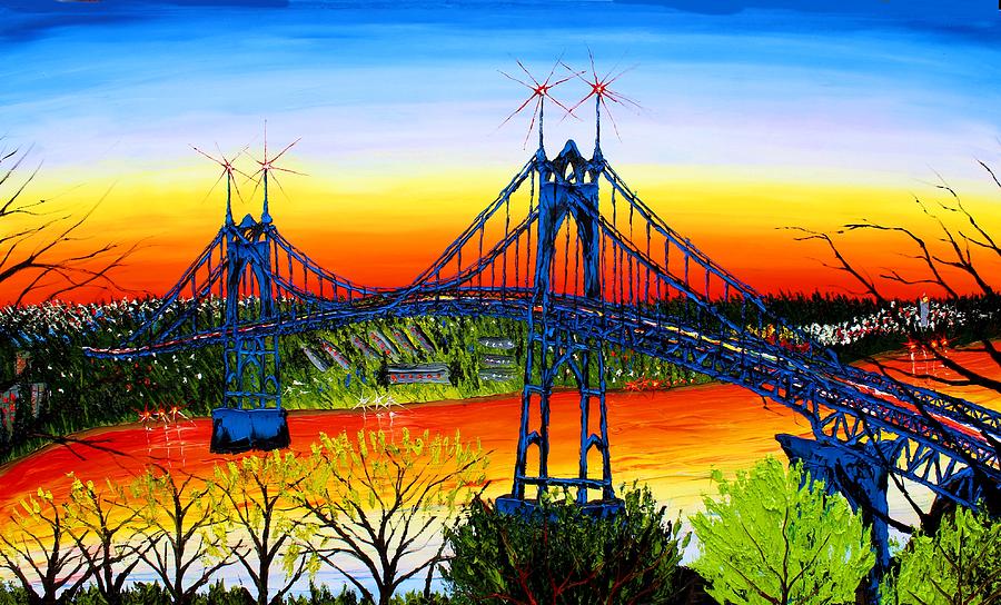 Blue Night Of St. Johns Bridge At Sunset #3 Painting by James Dunbar