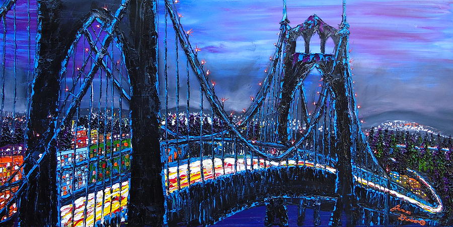 Blue Night Of The St. Johns Bridge 2 Painting by James Dunbar