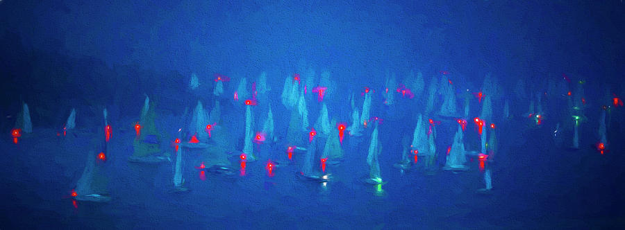 SAILBOAT BAY-Blue Night On Water Digital Art by John S Stewart