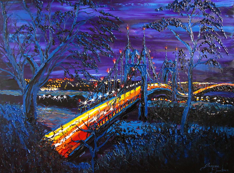 Blue Nights Of The St. Johns Bridge 4 Painting by James Dunbar