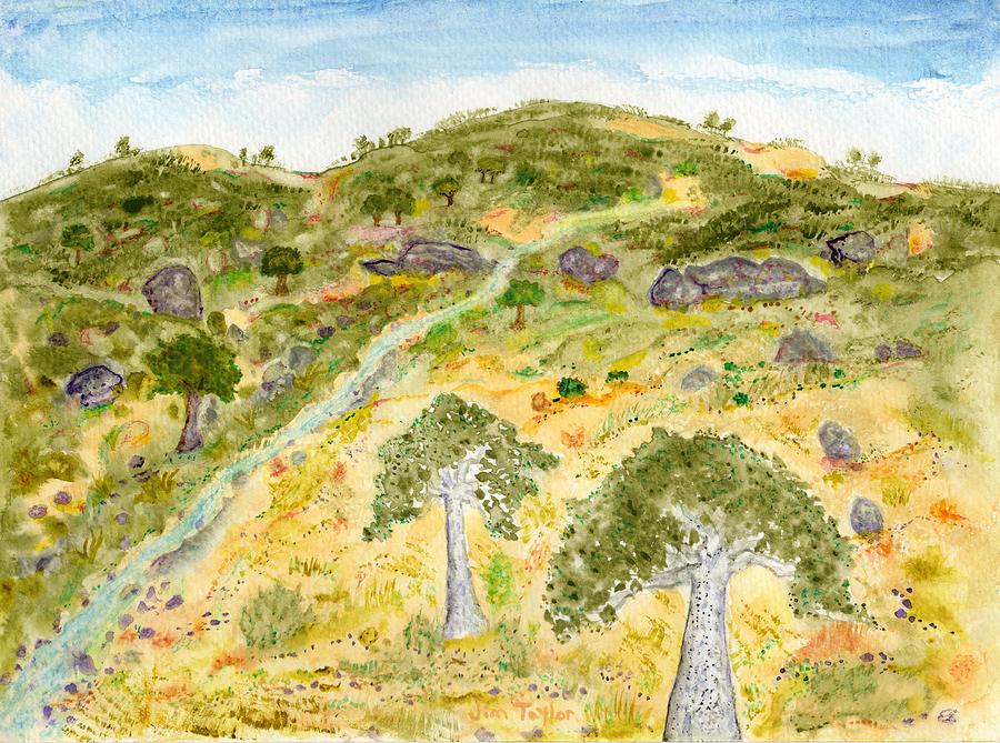 Blue Oaks and Granite Rocks Painting by Jim Taylor