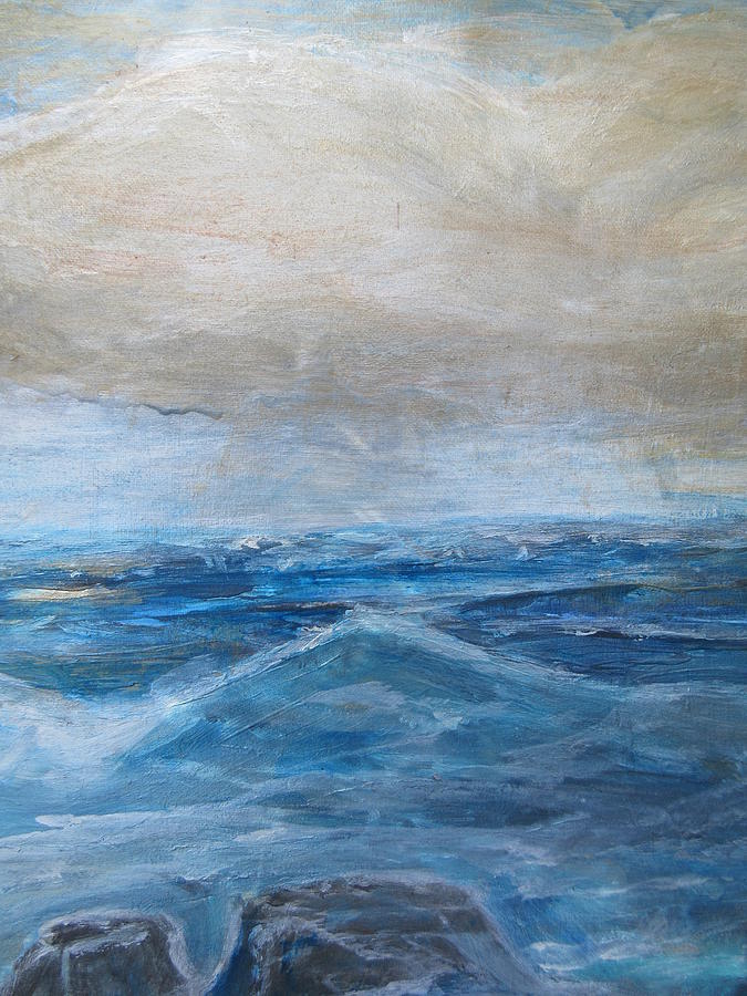 Blue Ocean with Rocks Painting by Denice Palanuk Wilson